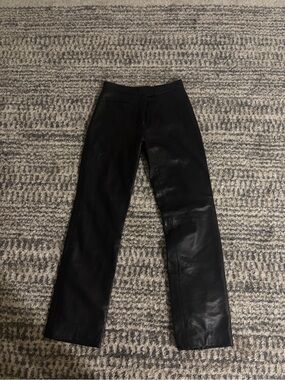 Black Straight-Leg Leather Pants - Women's